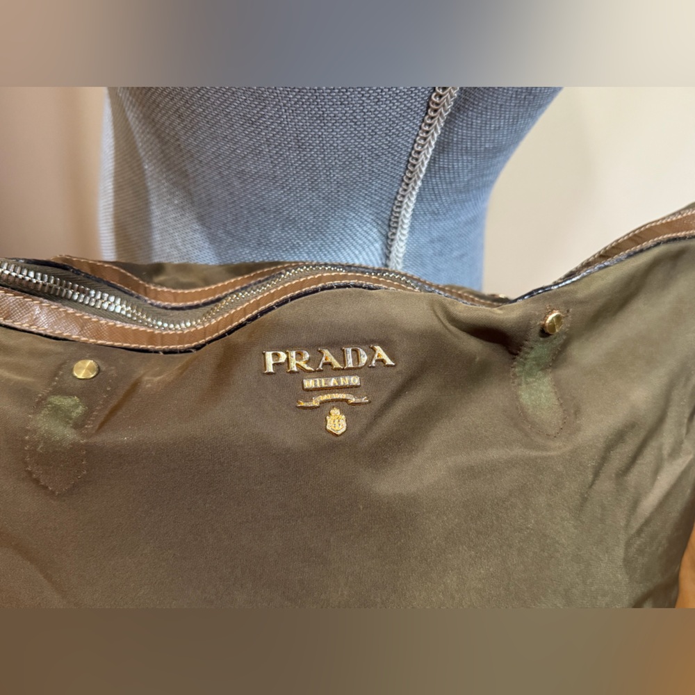 Prada Olive Green Nylon Zip Tote Bag-please read for condition - Picture 3 of 15